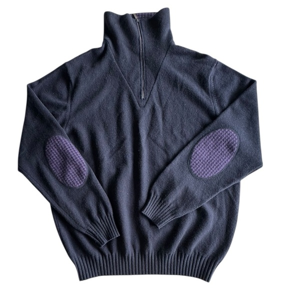 DALMINE Plus 1/4 Zip Sweater Men’s 56 (XL/XXL) Italy Wool Cashmere Elbow Patches - Picture 1 of 8